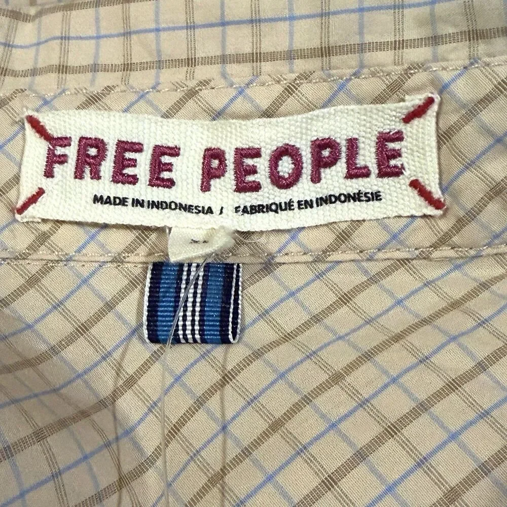 Free People Quinn Check Oversized Button Down Tan Combo NWT Size XS Boho